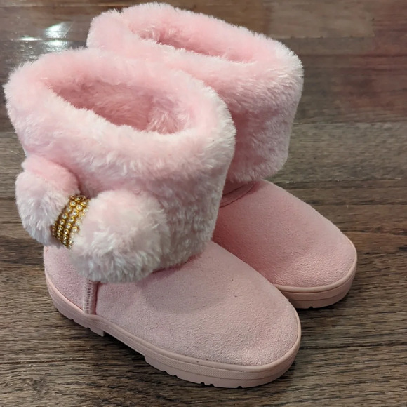Cute Pink Toddler Boots with Gold‎ Bow size 7 - Picture 2 of 8